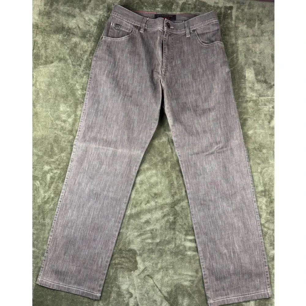 Alberto Stone Modern Fit Jeans Mens 34x34 Grey Brown Light Denim Straight Leg